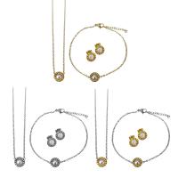 Fashion Stainless Steel Jewelry Sets, Stud Earring & bracelet & necklace, with Plastic Pearl, with 2Inch,1Inch extender chain, plated, oval chain & for woman, more colors for choice, 10.5x9.5mm,1.5mm,13x9.5mm,1.5mm,9.5x9.5mm, Length:Approx 17 Inch, Approx 7.5 Inch, 5Sets/Lot, Sold By Lot
