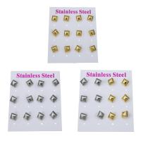 Stainless Steel Stud Earrings, plated, fashion jewelry & for woman, more colors for choice, 7x7mm, 6Pairs/Lot, Sold By Lot
