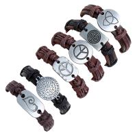 Faux Leather Bracelet Set, with Linen & Tibetan Style, 6 pieces & fashion jewelry & for man, 60mm, Sold By Set