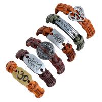 Faux Leather Bracelet Set with Linen & Zinc Alloy 6 pieces & fashion jewelry & for man 60mm Sold By Set