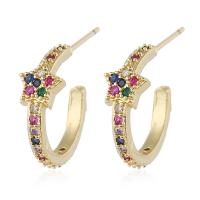 Brass Hoop Earring with 925 Sterling Silver plated fashion jewelry & for woman & with cubic zirconia Sold By Pair