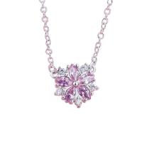 925 Sterling Silver Necklaces Flower silver color plated & for woman & with rhinestone pink Sold Per Approx 19.7 Inch Strand