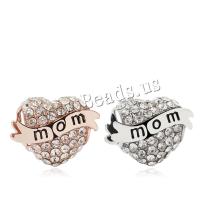 Tibetan Style European Large Hole Beads, Heart, plated, DIY & with letter pattern & with rhinestone, more colors for choice, 14x13mm, 20PCs/Lot, Sold By Lot