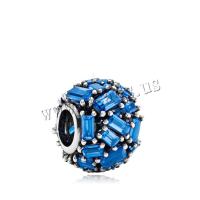 Tibetan Style European Large Hole Beads, plated, DIY & with rhinestone, blue, 10x13mm, 20PCs/Lot, Sold By Lot