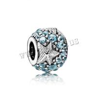 Zinc Alloy European Large Hole Beads plated DIY & with rhinestone blue Sold By Lot