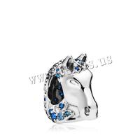 alliage de zinc Perles européennes de grand trou, cheval, Placage, DIY & avec strass, bleu, 8x12mm, 20PC/lot, Vendu par lot