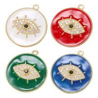 Brass Pendant, Round, gold color plated, DIY & micro pave cubic zirconia & enamel, more colors for choice, 24x3.30x27.50mm, 10PCs/Lot, Sold By Lot