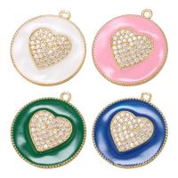 Brass Pendant Round gold color plated DIY & micro pave cubic zirconia & enamel Sold By Lot