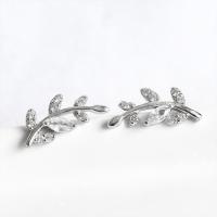 Brass Stud Earring plated fashion jewelry & for woman & with rhinestone silver color nickel lead & cadmium free Sold By Lot