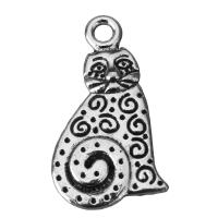 Tibetan Style Animal Pendants, Cat, fashion jewelry & blacken, silver color, nickel, lead & cadmium free, 13x22x2.5mm, Hole:Approx 2mm, 100PCs/Lot, Sold By Lot