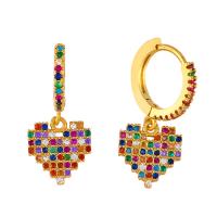 Huggie Hoop Drop Earring, Cubic Zirconia, with Brass, for woman, more colors for choice, Sold By Pair