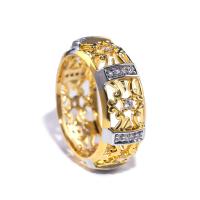 Circón cúbico anillo de latón, metal, chapado en color dorado, diverso tamaño para la opción & micro arcilla de zirconia cúbica & hueco, chapado en color metálico, Vendido por UD