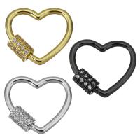 Brass Clasp, Heart, plated, micro pave cubic zirconia, more colors for choice, 25x22.5x6mm, 5PCs/Lot, Sold By Lot