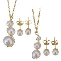 Fashion Stainless Steel Jewelry Sets, Stud Earring & necklace, with brass bail & Plastic Pearl, gold color plated, different size for choice & oval chain & for woman, Length:Approx 17 Inch, Sold By Set