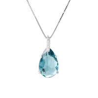 Brass Necklace, 925 Sterling Silver, with Crystal, Teardrop, fashion jewelry & for woman, blue, 26mmx12mm, Sold By PC