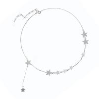 Argent sterling 925 Collier Tour de cou, étoile, bijoux de mode & pour femme, blanc, 33cm+5cm, Vendu par PC