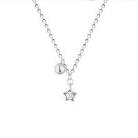 Brass Necklace, 925 Sterling Silver, with Cubic Zirconia, Star, fashion jewelry & for woman, white, 45cmx0.6cmx0.5cm, Sold By PC