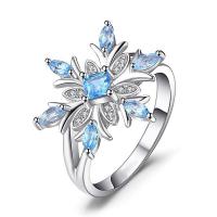Zinc Alloy Finger Ring Round plated & micro pave cubic zirconia & for woman & hollow blue Sold By Lot