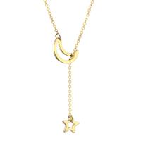 Titanium Steel Sweater Necklace, Moon and Star, plated, for woman & hollow, more colors for choice, 11mm,16mm, Sold Per Approx 27.6 Inch Strand