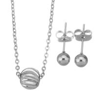 Fashion Stainless Steel Jewelry Sets, Stud Earring & necklace, Brass, silver color plated, oval chain & for woman, nickel, lead & cadmium free, 7x8mm,1.5mm,5mm, Length:Approx 17 Inch, Sold By Set