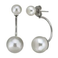 Boucle d'oreille de gaujon en acier inoxydable, avec perle de plastique, bijoux de mode & pour femme, couleur originale, 6mm,18x25mm, 6pairescouple/lot, Vendu par lot