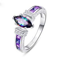 Zinc Alloy Finger Ring plated & micro pave cubic zirconia & for woman purple Sold By Lot