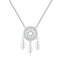 Cubic Zircon Micro Pave 925 Sterling Silver Necklace, with 1.96lnch extender chain, Dream Catcher, platinum plated, oval chain & micro pave cubic zirconia & for woman & hollow, 16x26mm, Sold Per Approx 15.7 Inch Strand