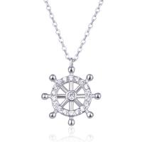 Cubic Zircon Micro Pave 925 Sterling Silver Necklace with 1.37lnch extender chain Ship Wheel plated oval chain & micro pave cubic zirconia & for woman & hollow Sold Per Approx 15.5 Inch Strand