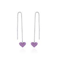 925 Sterling Silver Thread Through Earrings, Heart, platinum plated, with plastic earnut & box chain & micro pave cubic zirconia & for woman, more colors for choice, 8.90x86.50mm, Sold By Pair