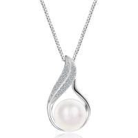 Cubic Zirconia Micro Pave 925 Sterling Silver Pendant, with Freshwater Pearl, silver color plated, micro pave cubic zirconia & for woman & hollow, 10.3x18.5mm, 7.7mm, Sold By PC