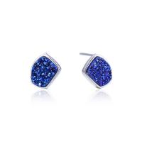 925 Sterling Silver Stud Earrings, with Crystal, Geometrical Pattern, platinum plated, with plastic earnut & fashion jewelry & for woman, blue, 8.20x9.70mm, Sold By Pair