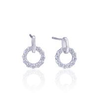 Cubic Zirconia Micro Pave Sterling Silver Earring 925 Sterling Silver Donut silver color plated micro pave cubic zirconia & for woman & hollow Sold By Pair