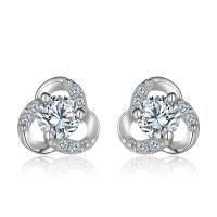 925 Sterling Silver Stud Earrings, Flower, silver color plated, with plastic earnut & for woman & with cubic zirconia & hollow, 7.5x7.5mm, 4mm, Sold By Pair