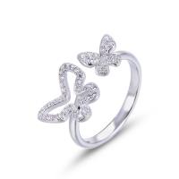 Cubic Zirconia Micro Pave 925 Sterling Silver Rings, Butterfly, platinum plated, adjustable & micro pave cubic zirconia & for woman & hollow, more colors for choice, 1mm, 1.7mm, 1.4mm, US Ring Size:6-6.5, Sold By PC