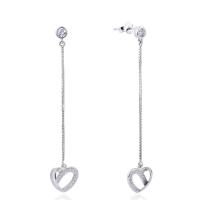 925 Sterling Silver Drop Earring, Heart, silver color plated, box chain & micro pave cubic zirconia & for woman & hollow, 9.5x55.2mm, 10.1mm, Sold By Pair