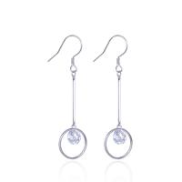 925 Sterling Silver Drop &  Dangle Earrings, Geometrical Pattern, platinum plated, for woman & with cubic zirconia & hollow, 12.5x49.8mm, 6mm, Sold By Pair