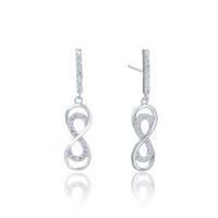 Cubic Zirconia Micro Pave Sterling Silver Earring, 925 Sterling Silver, Number 8, silver color plated, with plastic earnut & micro pave cubic zirconia & for woman & hollow, 6.90x31mm, Sold By Pair