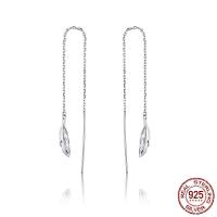 925 Sterling Silver Thread Through Earrings Feather platinum plated fashion jewelry & for woman 109mm Sold By Pair