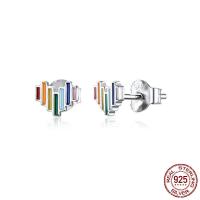 925 Sterling Silver Stud Earrings, Rainbow, platinum plated, fashion jewelry & for woman, 5x6mm, Sold By Pair