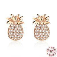 Cubic Zirconia Micro Pave Sterling Silver Earring 925 Sterling Silver Pineapple rose gold color plated micro pave cubic zirconia & for woman Sold By Pair