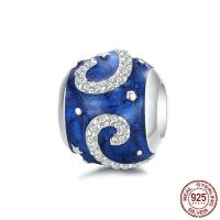 925 Sterling Silver European Beads, platinum plated, micro pave cubic zirconia & for woman & enamel, 11x10mm, Sold By PC