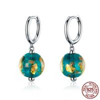 925 Sterling Silver Drop &  Dangle Earrings, with Lampwork, Round, platinum plated, fashion jewelry & for woman, 26x10mm, Sold By Pair