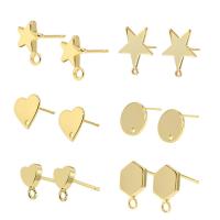 Brass Earring Stud Component, brass post pin, gold color plated, DIY & different styles for choice, metallic color plated, 17x18mm,8x10mm,12x8mm,10x10mm,6x8.5mm,10mm, 10Pairs/Lot, Sold By Lot