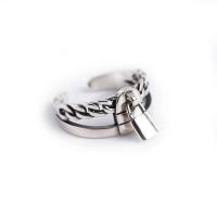 Solidny srebrny pierścień, 925 Srebro, Zamek, Platerowane kolorem starego srebra, regulowany & dla kobiety & pusty, 9.10mm, rozmiar:6-7, sprzedane przez PC