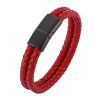 Lederen koord armband, Roestvrij staal, met Leer, Dubbele laag & mode sieraden & uniseks, rood, Verkocht door PC