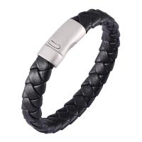 PU Leather Cord Bracelets Stainless Steel with Microfiber PU fashion jewelry & Unisex black Sold By PC