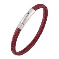 Leather Cord Bracelet, Stainless Steel, with Microfiber PU, Unisex, red, Sold By PC