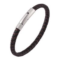 PU Leather Cord Bracelets, Stainless Steel, with Microfiber PU, Unisex, black and brown, Sold By PC