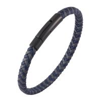 Bracelets cordon PU, acier inoxydable, avec Microfibre PU, unisexe, bleu, Vendu par PC