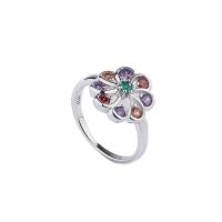 Sterling Silver šperky prst prsten, 925 Sterling Silver, Květina, platina á, různé velikosti pro výběr & pro ženy & s drahokamu, 13.10x13.70mm, Velikost:6-8, Prodáno By PC
